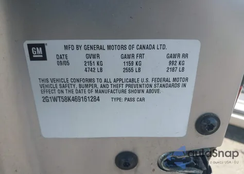 2006 Chevrolet Impala Lt from USA, damaged, VIN 2G1WT58K469161284